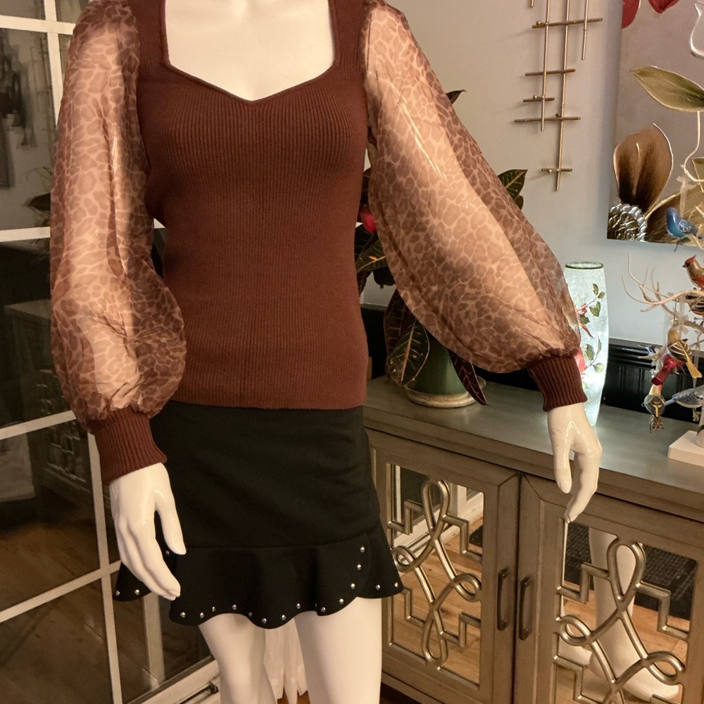 Anthropologie Dolan Russet Feminine Sweetheart Neckline Fitted Sweater XXSmall - Picture 8 of 9